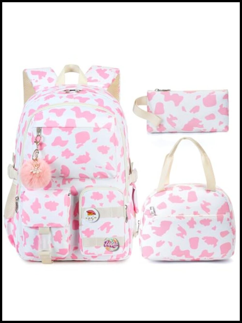 3-in-1 Girls School Backpack Set with Lunch Box Pencil Case, Waterproof Nylon, - Picture 1 of 6